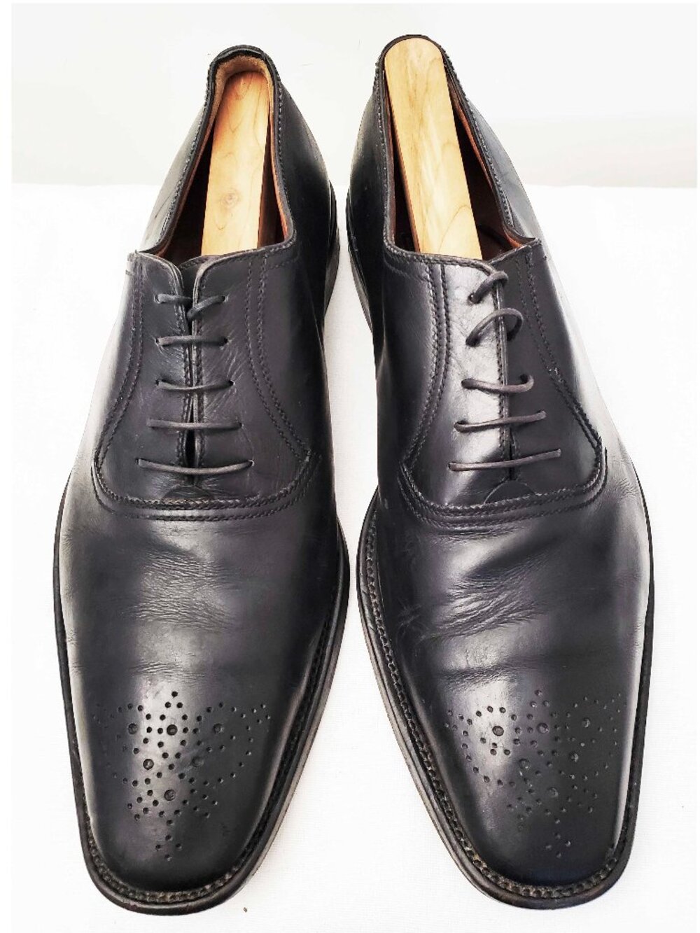A. Testoni Men's Black Leather Oxford Brogue Dress Shoes  12 M Italy